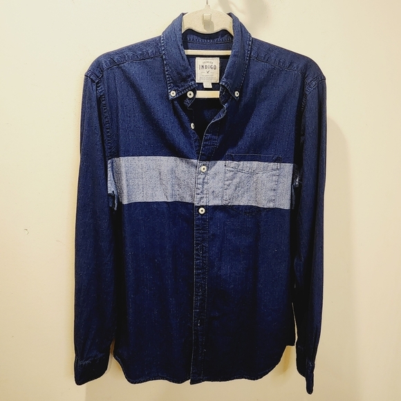 PREMIUM Indigo American Eagle Outfitters Denim Cotton Button Down Shirt size S - Picture 1 of 10